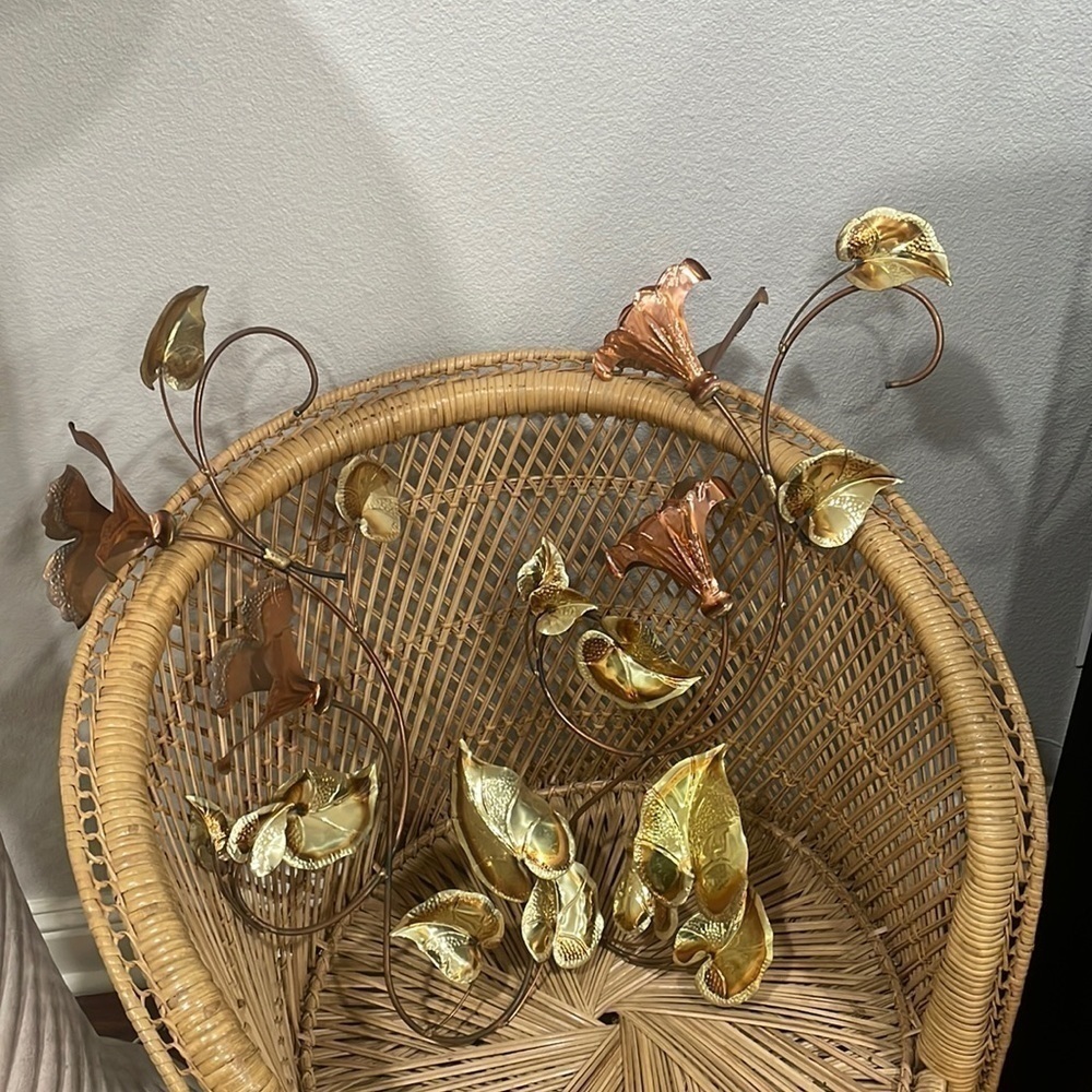 Set‎ of 2 Vintage handcrafted metal floral leaves branches